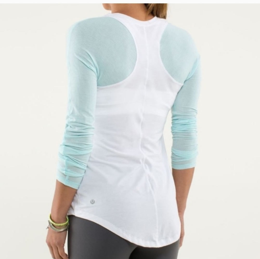 Lululemon Digni Tee Long Sleeve White / Tonka Stripe Aquamarine
